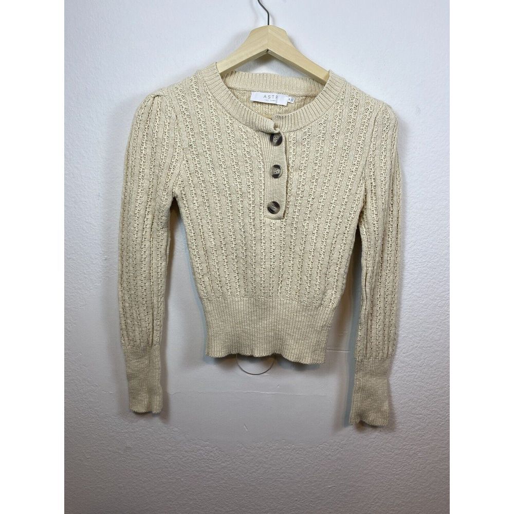 ASTR The Label Womens Med Sweater Aspen Cable Knit Cream Cotton Blend Preppy
